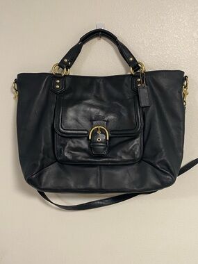 Coach Bag Campbell Black Leather Izzy Satchel Carryall Shoulder Bag F24683 FLAW